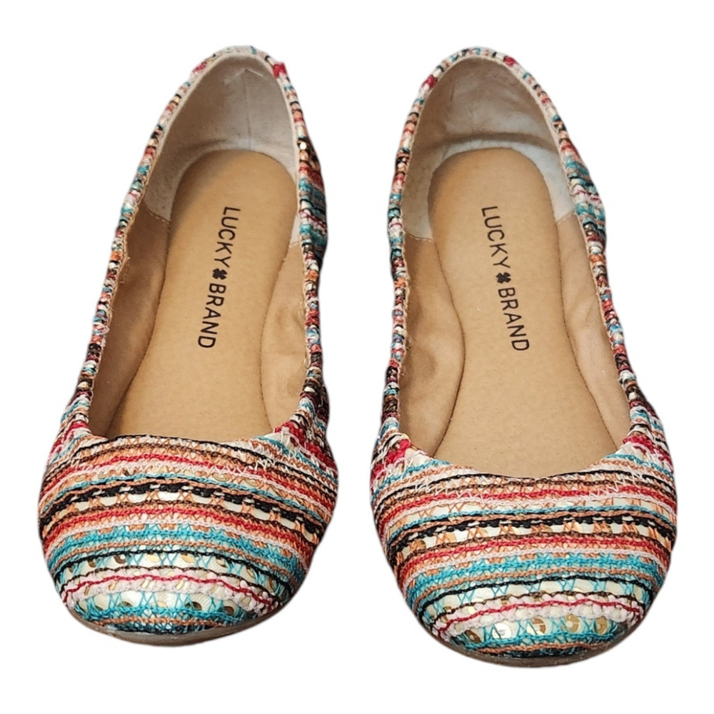 Lucky Brand Fabric Emmie Round Toe Multi Bohemian Boho Ballet Flats, Size 5.5